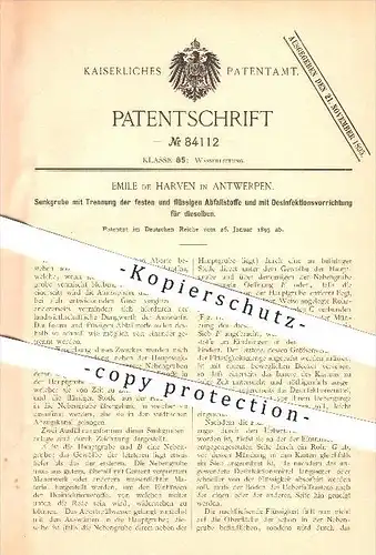 original Patent - Emile de Harven in Antwerpen , 1895 , Senkgrube mit Trennung der festen und flüssigen Abfallstoffe !!!