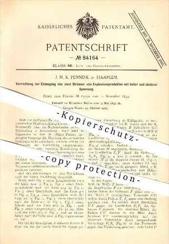 original Patent - J. M. K. Pennink in Haarlem , 1895 , Erzeugung von zwei Strömen von Explosionsprodukten !!!