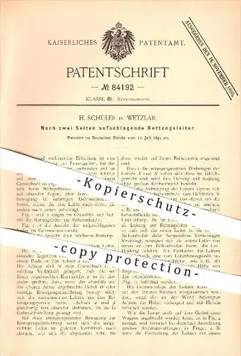 original Patent - H. Schüler in Wetzlar , 1894 ,  aufschlagende Rettungsleiter , Feuerwehr , Rettung !!!