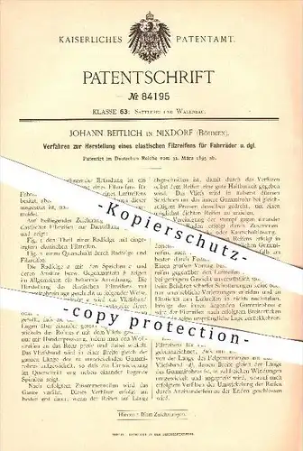 original Patent - Johann Beitlich in Nixdorf / Mikulás ,1895 , Herstellung eines elastischen Filzstreifens für Fahrräder