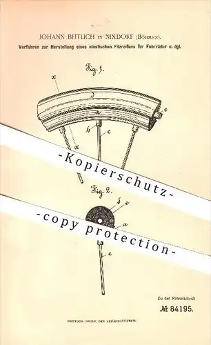 original Patent - Johann Beitlich in Nixdorf / Mikulás ,1895 , Herstellung eines elastischen Filzstreifens für Fahrräder