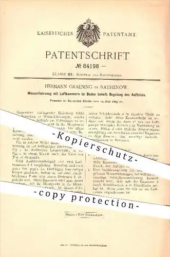 original Patent - Hermann Graening in Rathenow , 1895 , Wasserfahrzeug mit Luftkammern im Boden !!!