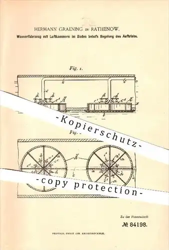 original Patent - Hermann Graening in Rathenow , 1895 , Wasserfahrzeug mit Luftkammern im Boden !!!