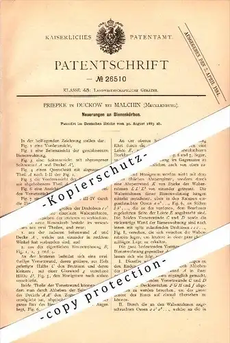 Original Patent - Priepke in Duckow b. Malchin i. Mecklenburg , 1883 , Bienenkörbe , Imkerei , Imker , Honig , Bienen !!