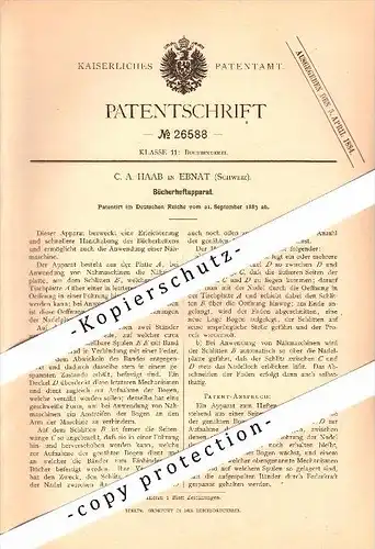 Original Patent - C.A. Haab in Ebnat , Schweiz , 1883 , Bücher-Heftapparat , Buchbinderei , Ebnat-Kappel !!!