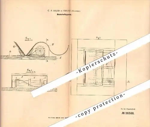 Original Patent - C.A. Haab in Ebnat , Schweiz , 1883 , Bücher-Heftapparat , Buchbinderei , Ebnat-Kappel !!!