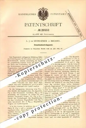Original Patent - L.J. de Mesmaeker in Brüssel , 1883 , Droschken-Kontrollapparat , Taxameter , Kutsche , Pferdewagen !!