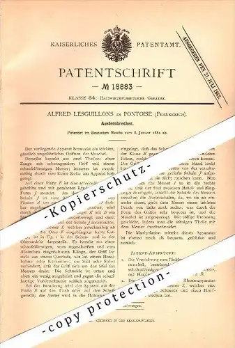 Original Patent - Alfred Lesguillons à Pontoise , 1882 , Couverts pour les huitres , coquilles !!!