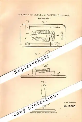 Original Patent - Alfred Lesguillons à Pontoise , 1882 , Couverts pour les huitres , coquilles !!!