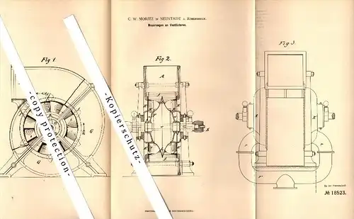 Original Patent - C.W. Moritz in Neustadt am Rübenberge , 1881 , Ventilator , Gebläse , Landwirtschaft , Agrar !!!