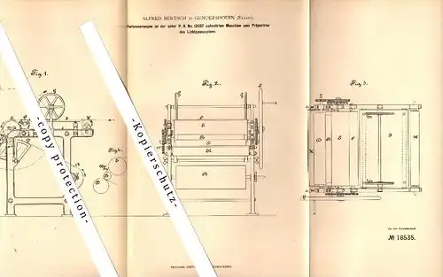 Original Patent - Alfred Bertsch à Gundershoffen , 1881 , Machine pour la préparation du papier , photographie !!!