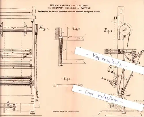 Original Patent - H. Gentsch in Glauchau und H. Demmrich in Zwickau , 1882 , Weberei !!!