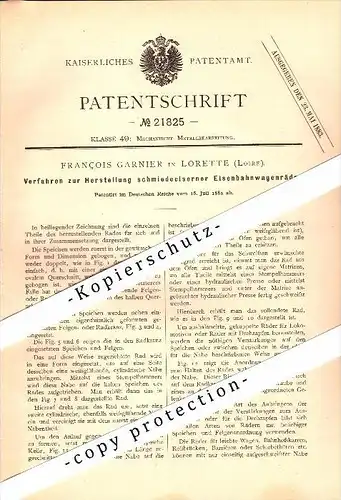 Original Patent - Francois Garnier à Lorette , Loire , 1882 , Fabrication des roues de wagon !!!