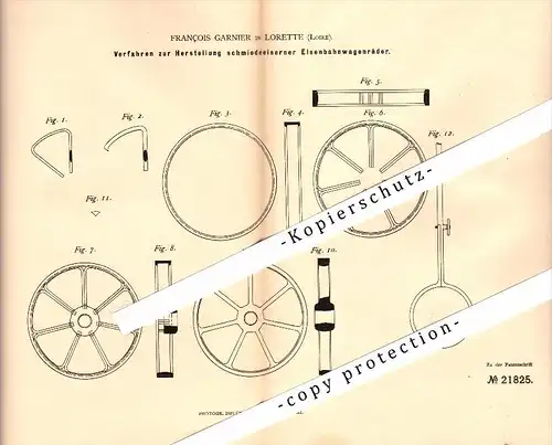 Original Patent - Francois Garnier à Lorette , Loire , 1882 , Fabrication des roues de wagon !!!