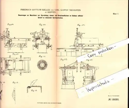 Original Patent - F.G. Keller und C.G. Wetzstein in Krippen b. Bad Schandau , 1881 , Maschine für Steine !!!