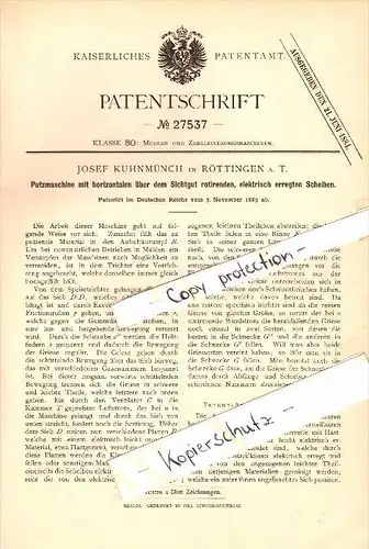 Original Patent - Josef Kuhnmünch in Röttingen a. T. , 1883 , Putzmaschine !!!