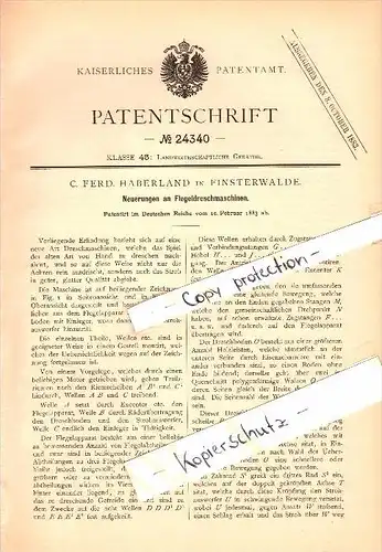 Original Patent - C.F. Haberland in Finsterwalde , 1883 , Flegel-Dreschmaschine , Landwirtschaft , Agrar !!!