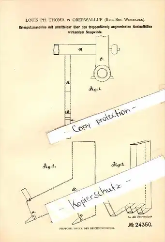 Original Patent - Louis Thoma in Oberwalluf b. Walluf , 1882 , Gries-Putzmaschine , Mühle !!!