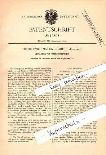 Original Patent - P.E. Martin à Sireuil , Charente , 1881 , La production de lingots d'alliage de fer !!!