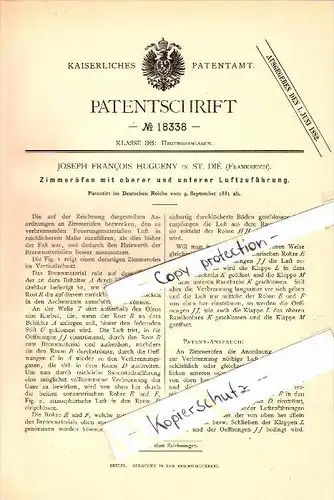 Original Patent - Joseph Francois Hugueny à Saint-Dié-des-Vosges , 1881 , chambres four !!!