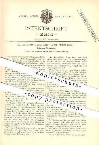 original Patent - Dr. med. Leonid Simonoff in St. Petersburg , 1884 , Optisches Fotometer , Optik , Russland !!!