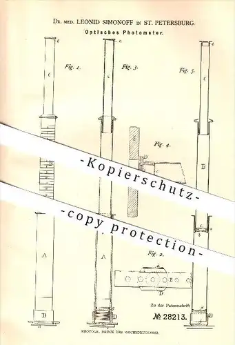 original Patent - Dr. med. Leonid Simonoff in St. Petersburg , 1884 , Optisches Fotometer , Optik , Russland !!!