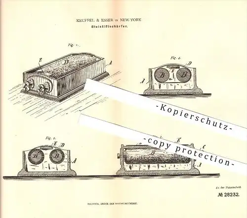 original Patent - Keuffel & Esser in New York , 1884 , Bleistiftschärfer , Bleistift , Schreibmaterialien , Zeichnen !!!