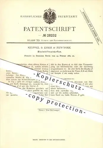 original Patent - Keuffel & Esser in New York , 1884 , Bleistiftschärfer , Bleistift , Schreibmaterialien , Zeichnen !!!