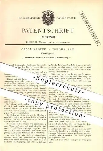 original Patent - Oscar Kropff in Nordhausen , 1884 , Klareisapparat , Eisbereitung , Eis !!!