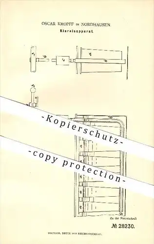 original Patent - Oscar Kropff in Nordhausen , 1884 , Klareisapparat , Eisbereitung , Eis !!!