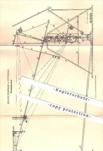original Patent - Eduard Staenglen in Tuttlingen , 1884 , Wasserhebemaschine , Pumpen , Wasserhebewerk !!!