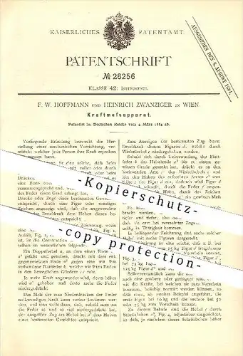 original Patent - F. W. Hoffmann & Heinrich Zwanziger in Wien , 1884 , Kraftmessapparat , Kraft , Gewicht , Hebel !!!
