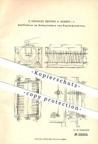 original Patent - G. Hermann Mehner in Nossen , 1883 , Stoffrührer an Zylindern von Papiermaschinen , Papier !!!