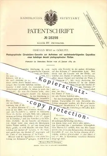 original Patent - Oswald Moh in Görlitz , 1884 , Fotografische Zirkulationskassette , Fotografie , Kamera !!!