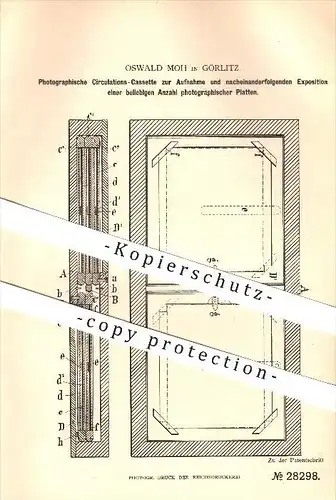 original Patent - Oswald Moh in Görlitz , 1884 , Fotografische Zirkulationskassette , Fotografie , Kamera !!!