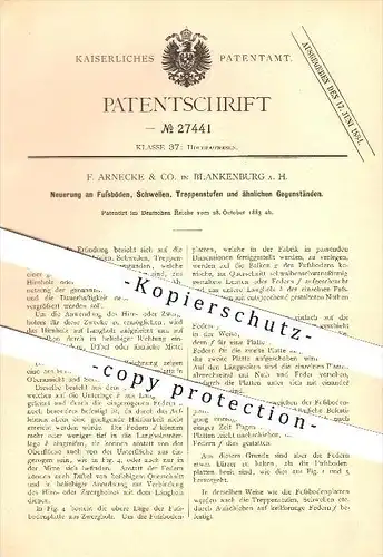 original Patent - F. Arnecke & Co. in Blankenburg , 1883 , Neuerung an Fußböden , Schwellen u. Treppen , Tischler !!!