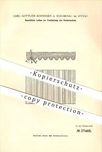 original Patent - Carl G. Röhrborn in Reichenau bei Zittau , 1883 , Latten für Deckenputzes , Hochbau , Bogatynia !!!
