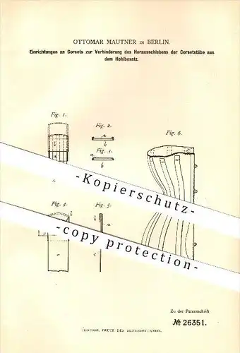 original Patent - Ottomar Mautner in Berlin , 1883 , Einrichtungen an Korsetts , Korsett , Mode , Bekleidung , corset !!