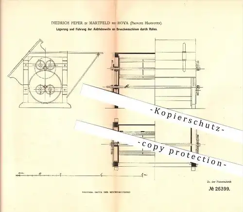 original Patent - Diedrich Peper in Martfeld bei Hoya , 1883 , Lagerung für Drehmaschinen , Bruchhausen-Vilsen !!