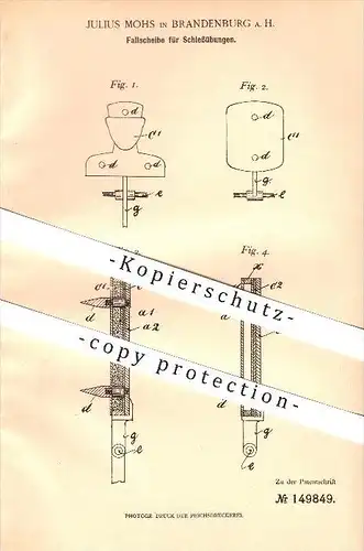 original Patent - Julius Mohs in Brandenburg , 1902 , Fallscheibe für Schießübungen , Gewehr , Schützenzunft !!!
