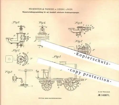 original Patent - Felsenstein & Parsche in Liesing bei Wien , 1902 , Vorrichtung für Straßensprengwagen , Fahrzeuge !!!