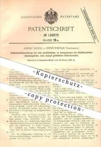 original Patent - Adolf Roth in Heszleholm / Hässleholm , Schweden , 1903 , Schienenanordnung mit Schienenenden !!!
