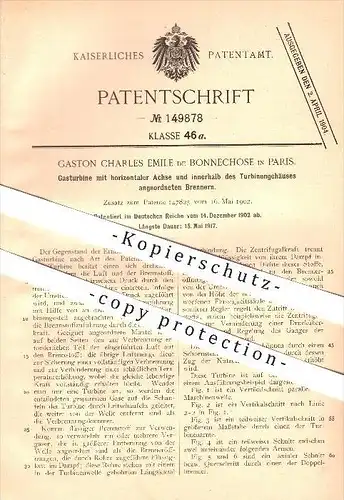 original Patent - Gaston Charles Emile de Bonnechose in Paris , 1902 , Gasturbine mit horiz. Achse und Brennern !!!