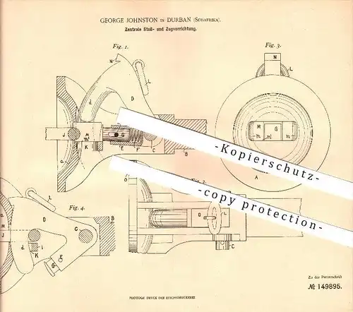 original Patent - George Johnston in Durban , Südafrika , 1902 , Zentrale Stoß- und Zugvorrichtung , Fahrzeuge !!!