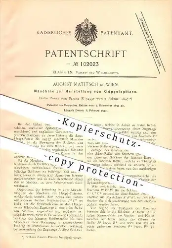 original Patent - August Matitsch in Wien , 1897 , Maschine zur Herstellung von Klöppelspitzen , Handarbeit !!!