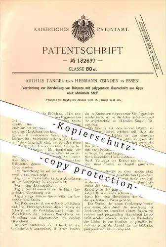 original Patent - Arthur Tangel & Hermann Zbinden in Essen , 1901 , Herstellung von Körpern aus Gips , Bildhauer !!!