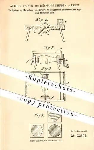 original Patent - Arthur Tangel & Hermann Zbinden in Essen , 1901 , Herstellung von Körpern aus Gips , Bildhauer !!!