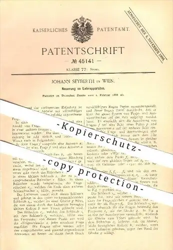 original Patent - Johann Seyberth in Wien , 1888 , Neuerung an Lehrapparaten , Sport !!!