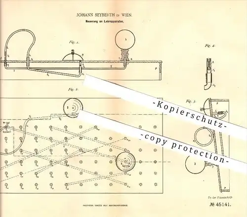 original Patent - Johann Seyberth in Wien , 1888 , Neuerung an Lehrapparaten , Sport !!!