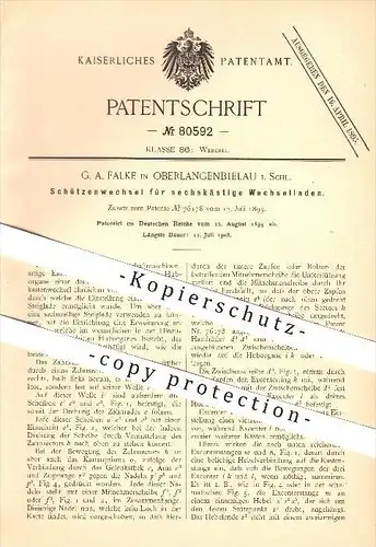 original Patent - G. A. Falke in Oberlangenbielau / Bielawa , 1894 , Schützenwechsel für Weberei !!!